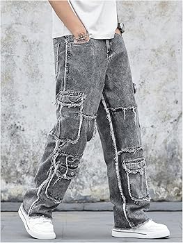 SOLY HUX Men's Cargo Jeans Y2k Grunge Hip Hop Wide Leg Baggy Denim